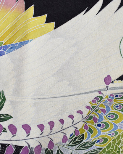 瑞鳥草花文様 留袖ワンピース 黒留袖リメイク 一点物