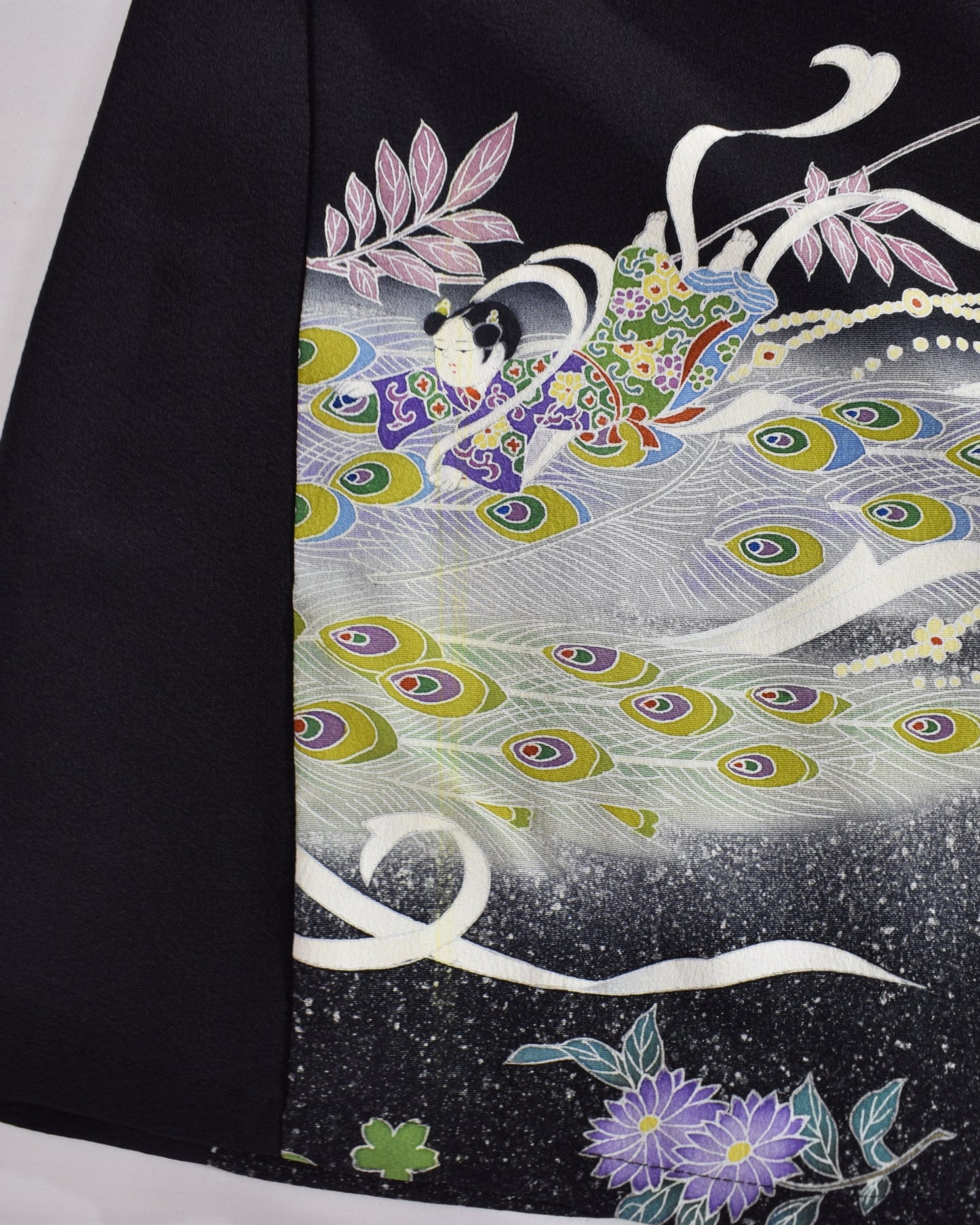 瑞鳥草花文様 留袖ワンピース 黒留袖リメイク 一点物