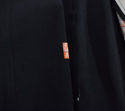 Haori Jacket, Black Tsuzumi Drum and Floral Motifs, Upcycled Kimono Fabric
