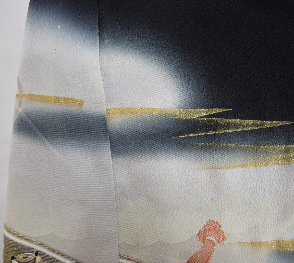 Haori Jacket, Black Tsuzumi Drum and Floral Motifs, Upcycled Kimono Fabric