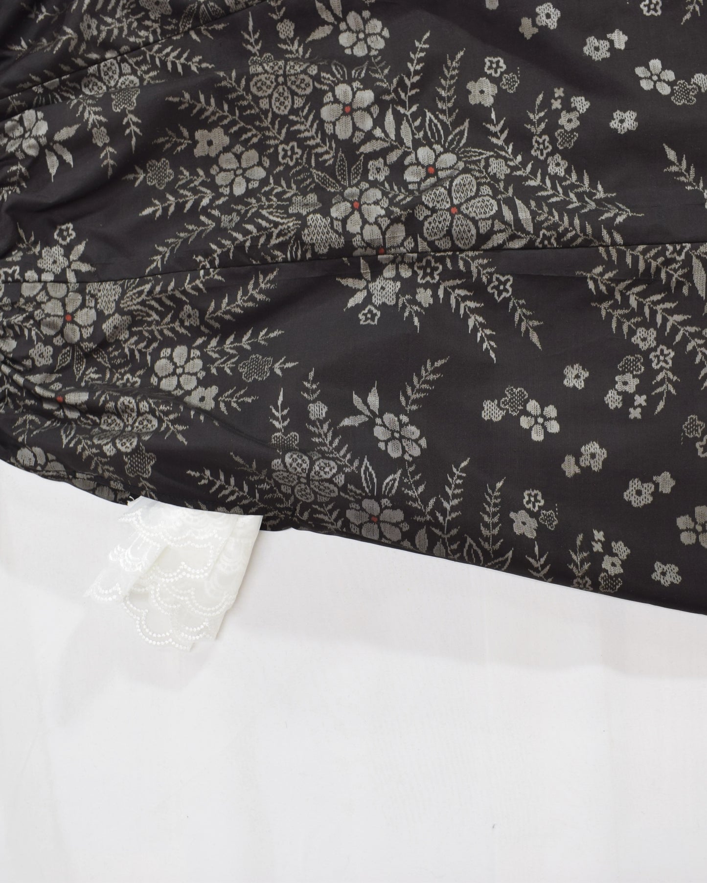 Six-Panel Skirt, Black Floral Motif, Upcycled Kimono Fabric