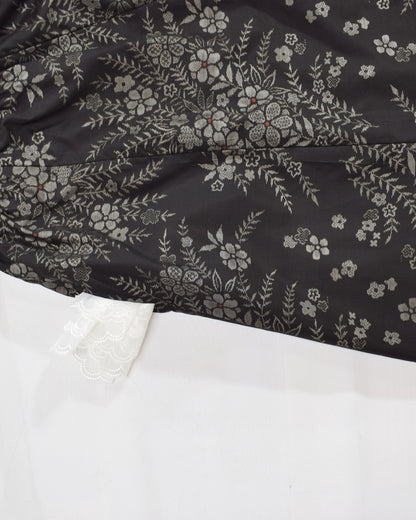 Six-Panel Skirt, Black Floral Motif, Upcycled Kimono Fabric