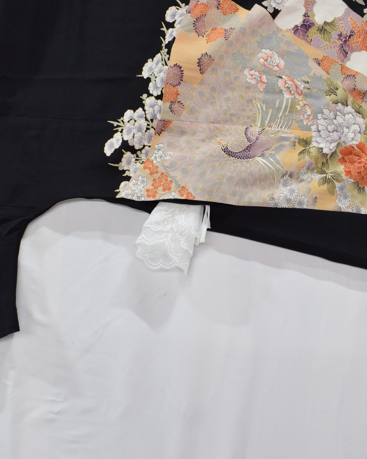 色紙草花文様 留袖ワンピース 黒留袖リメイク 一点物