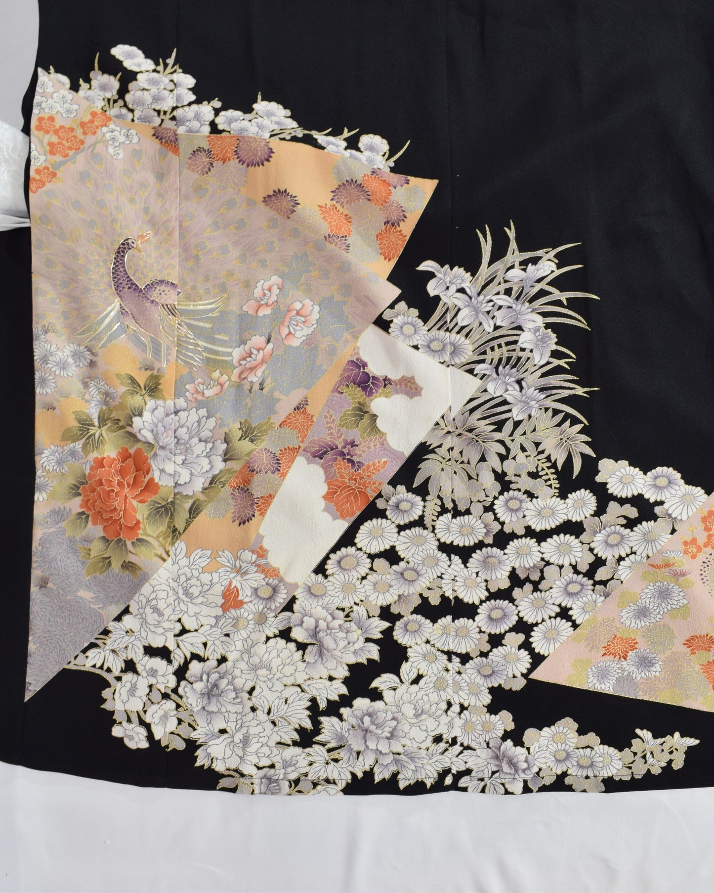 色紙草花文様 留袖ワンピース 黒留袖リメイク 一点物