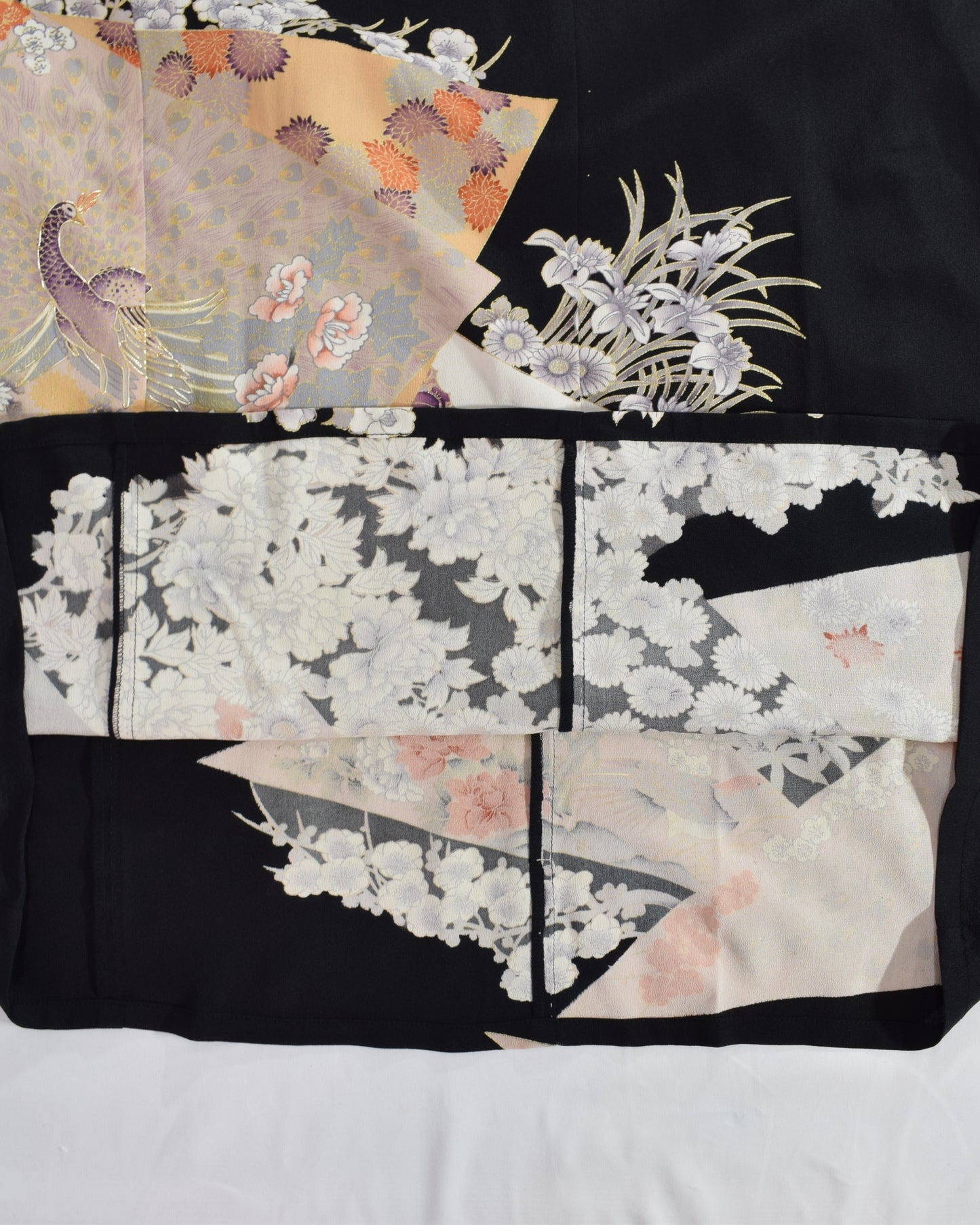 色紙草花文様 留袖ワンピース 黒留袖リメイク 一点物
