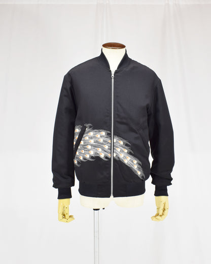 MA-1 Jacket, Black Phoenix Motif, Upcycled Kimono Fabric