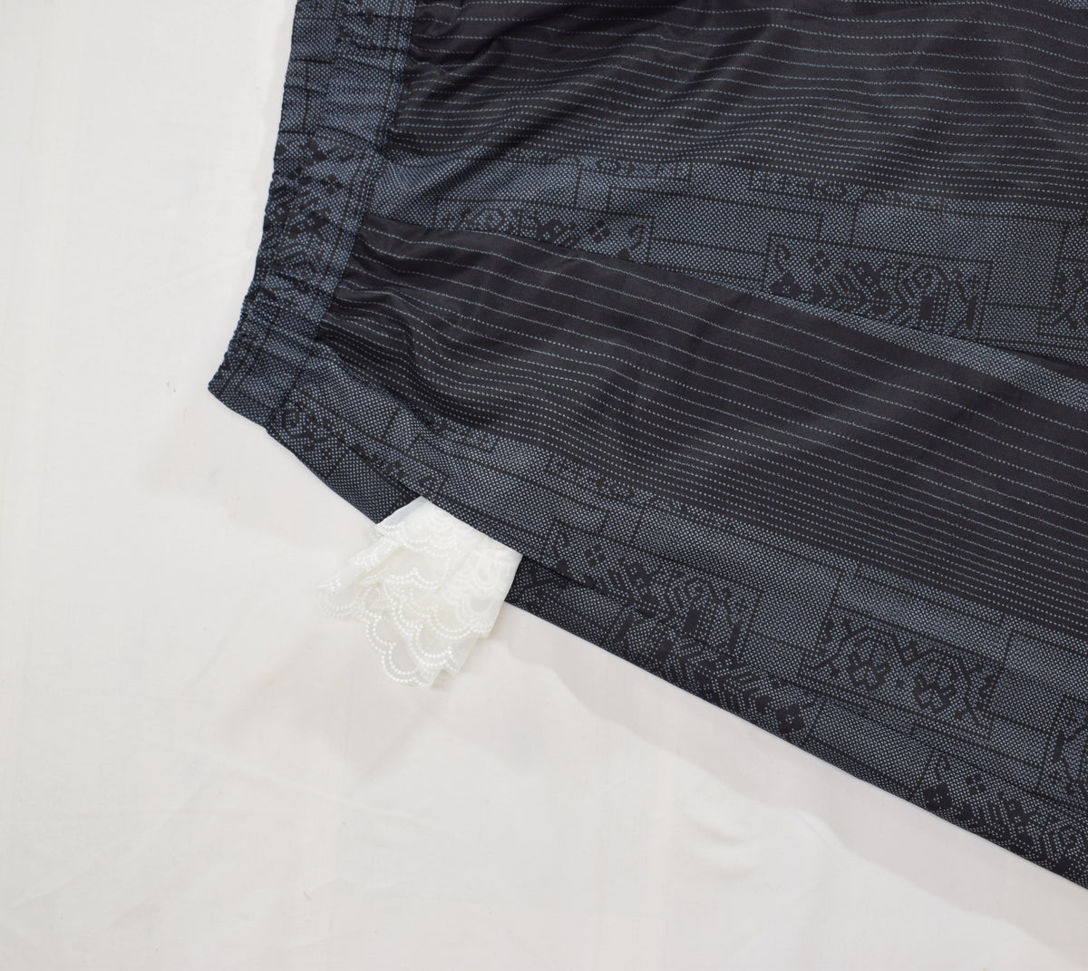 Eight-Panel Skirt, Navy Stripe and Geometric Motifs, Upcycled Kimono Fabric