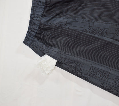 Eight-Panel Skirt, Navy Stripe and Geometric Motifs, Upcycled Kimono Fabric