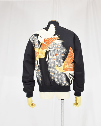MA-1 Jacket, Black Phoenix Motif, Upcycled Kimono Fabric