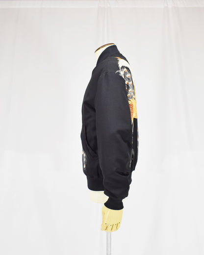 MA-1 Jacket, Black Phoenix Motif, Upcycled Kimono Fabric