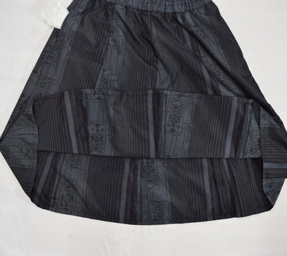 Eight-Panel Skirt, Navy Stripe and Geometric Motifs, Upcycled Kimono Fabric