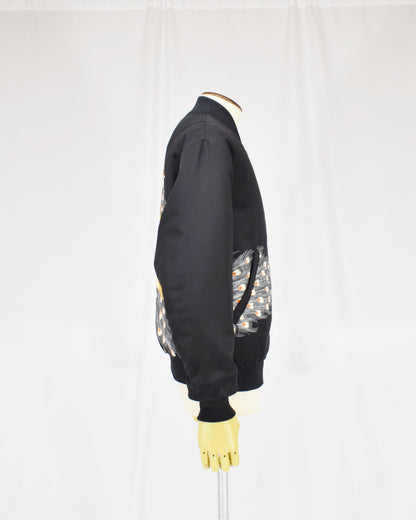 MA-1 Jacket, Black Phoenix Motif, Upcycled Kimono Fabric