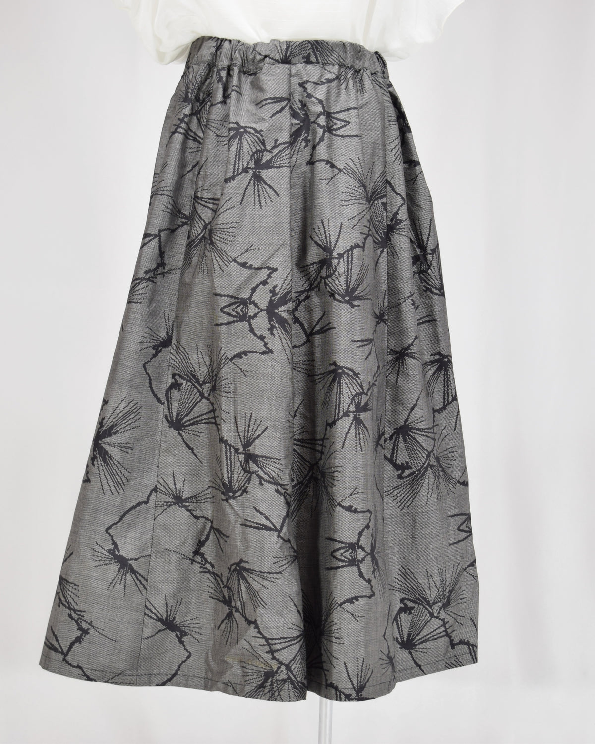 Seven-Panel Skirt, Gray Pine Motif, Upcycled Kimono Fabric