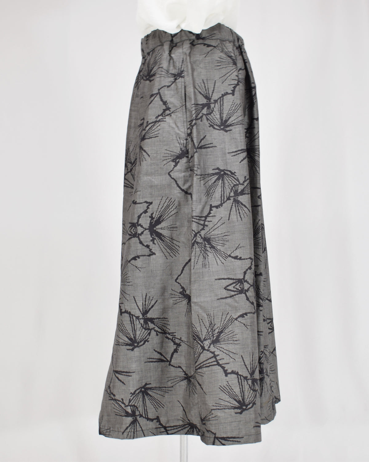 Seven-Panel Skirt, Gray Pine Motif, Upcycled Kimono Fabric