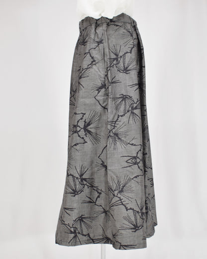 Seven-Panel Skirt, Gray Pine Motif, Upcycled Kimono Fabric