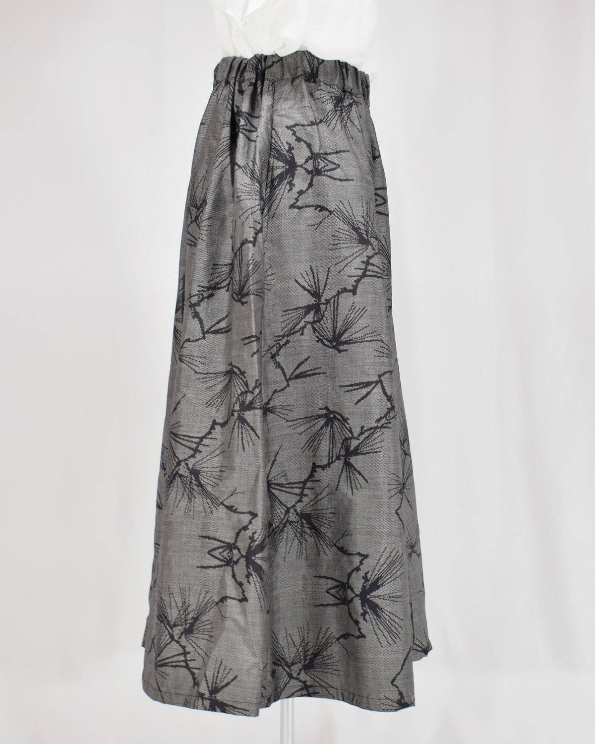 Seven-Panel Skirt, Gray Pine Motif, Upcycled Kimono Fabric
