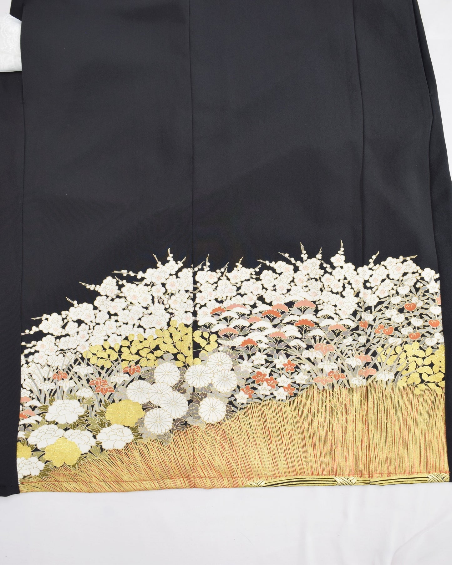 梅と草花文様 留袖ワンピース 黒留袖リメイク 一点物