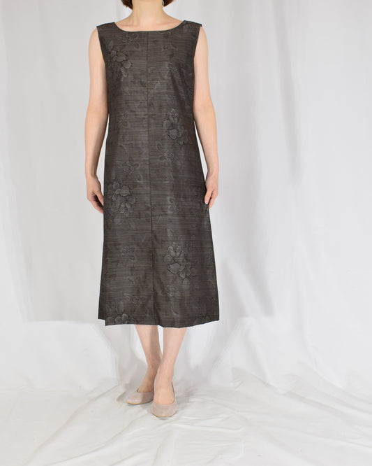 dark-brown-floral-a-line-sleeveless-dress