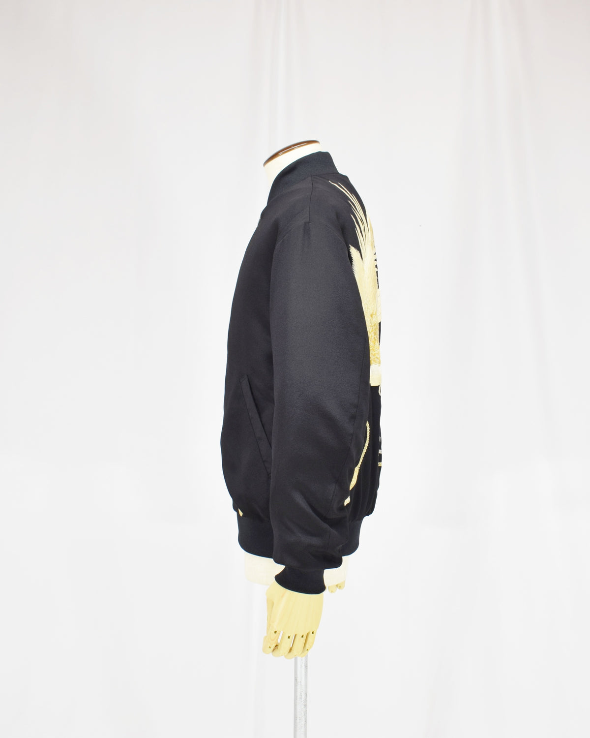 MA-1 Jacket, Black Bird and Decorative Cord Motifs, Upcycled Kimono Fabric