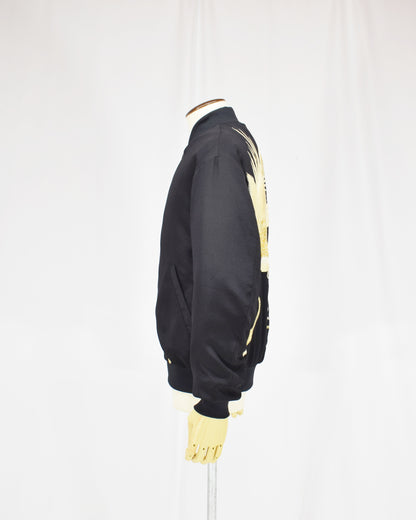 MA-1 Jacket, Black Bird and Decorative Cord Motifs, Upcycled Kimono Fabric