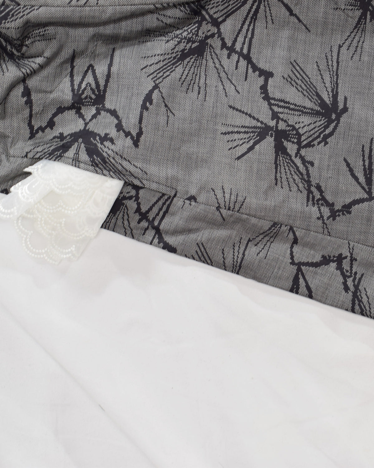 Seven-Panel Skirt, Gray Pine Motif, Upcycled Kimono Fabric