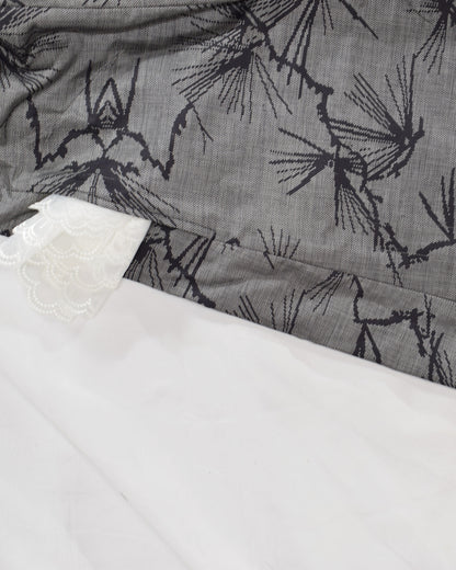 Seven-Panel Skirt, Gray Pine Motif, Upcycled Kimono Fabric