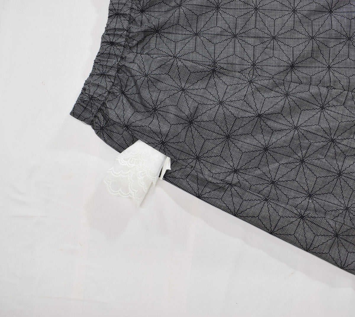 Eight-Panel Skirt, Gray Hemp Leaf Motif, Upcycled Kimono Fabric