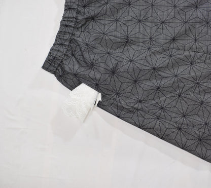 Eight-Panel Skirt, Gray Hemp Leaf Motif, Upcycled Kimono Fabric