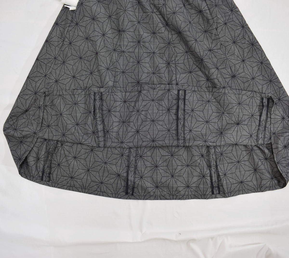 Eight-Panel Skirt, Gray Hemp Leaf Motif, Upcycled Kimono Fabric
