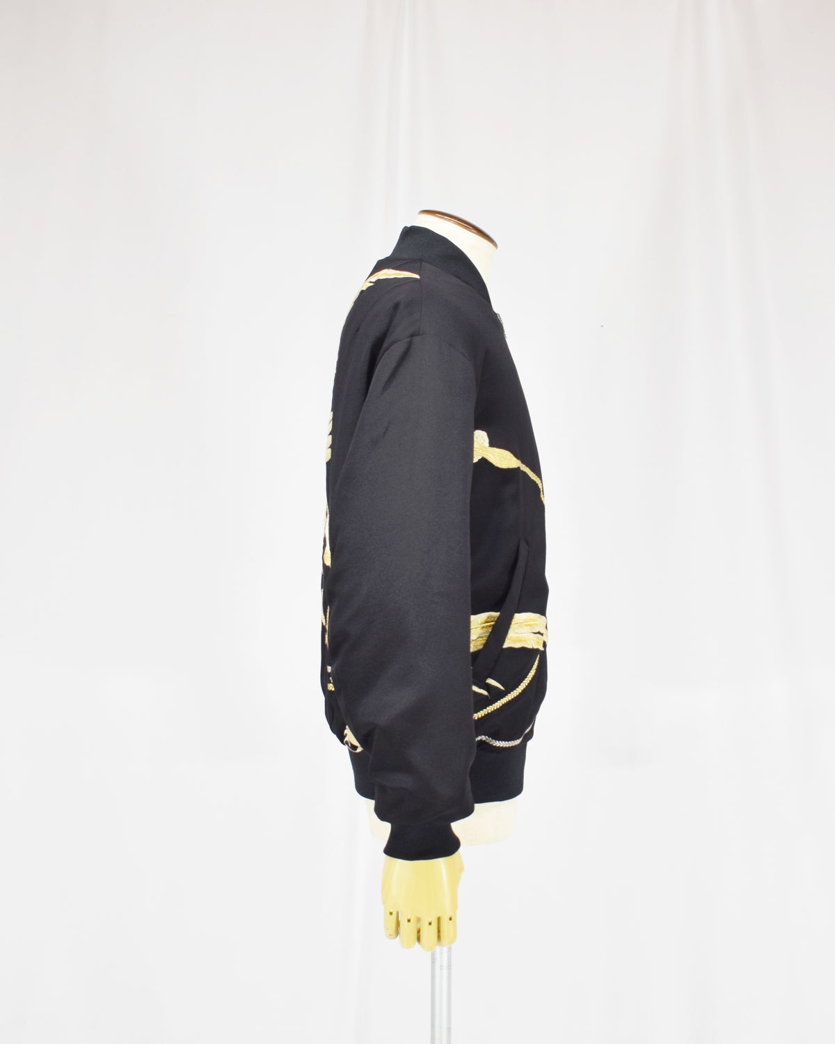 MA-1 Jacket, Black Bird and Decorative Cord Motifs, Upcycled Kimono Fabric