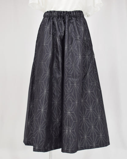 Seven-Panel Skirt, Navy Hemp Leaf Motif, Upcycled Kimono Fabric