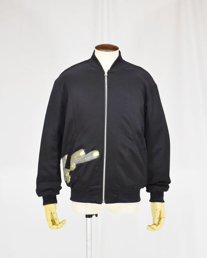 MA-1 Jacket, Black Peacock Motifs, Upcycled Kimono Fabric