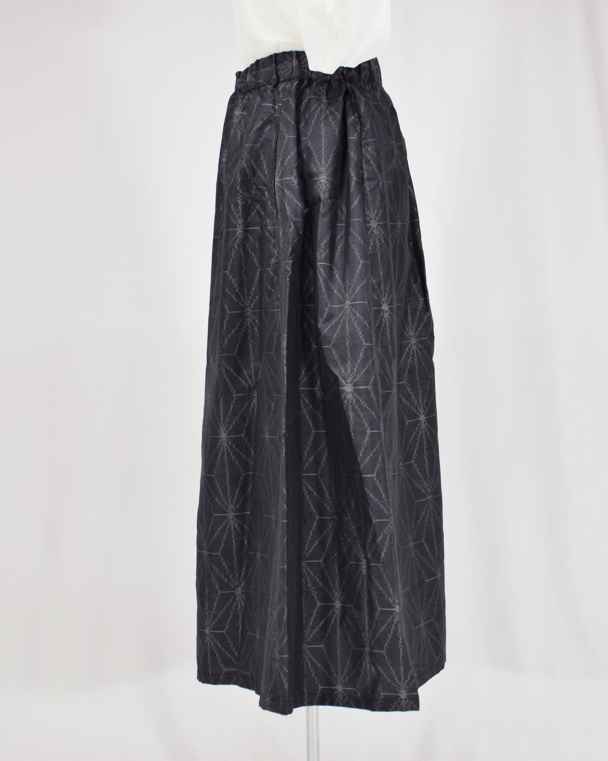Seven-Panel Skirt, Navy Hemp Leaf Motif, Upcycled Kimono Fabric