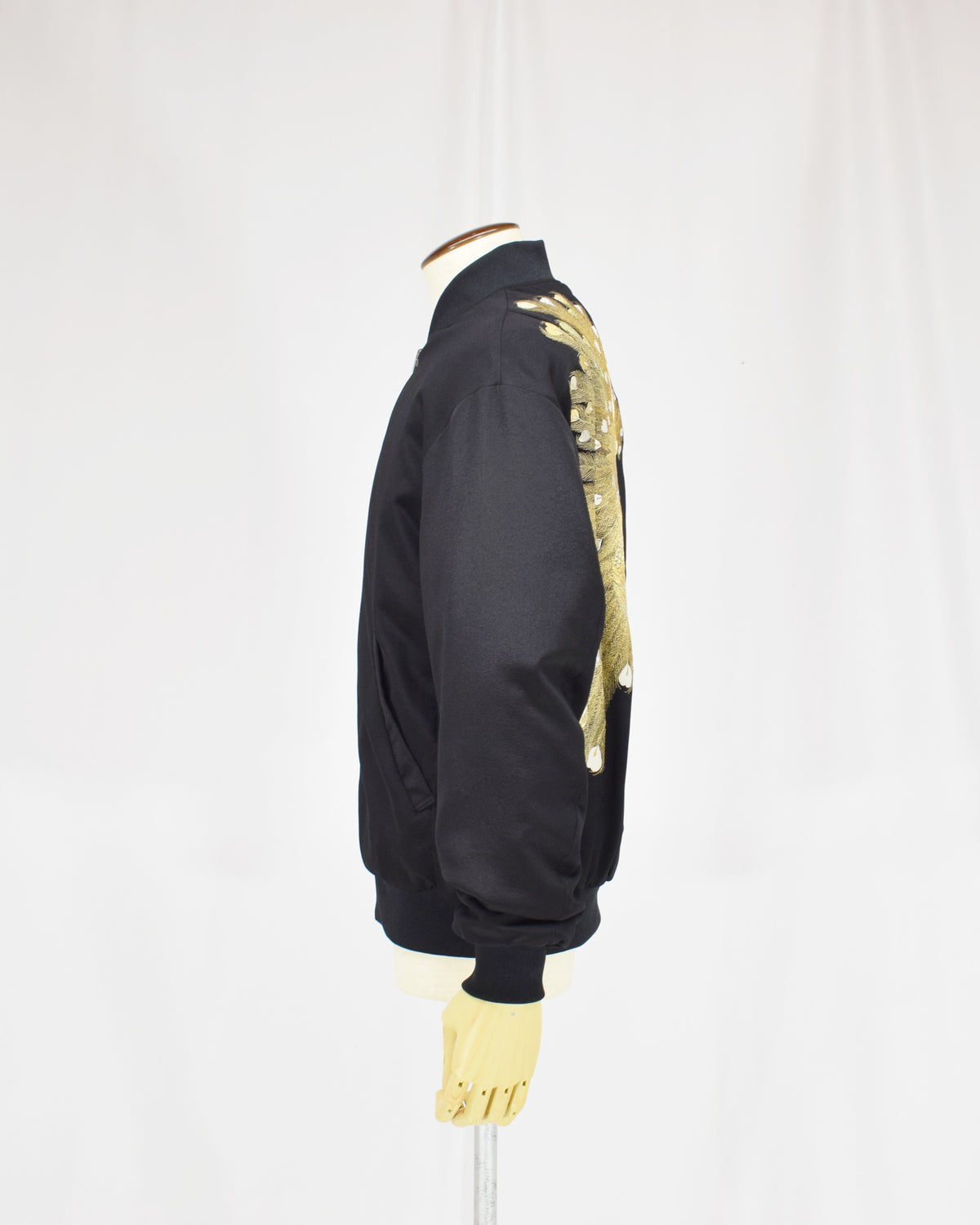 MA-1 Jacket, Black Peacock Motifs, Upcycled Kimono Fabric