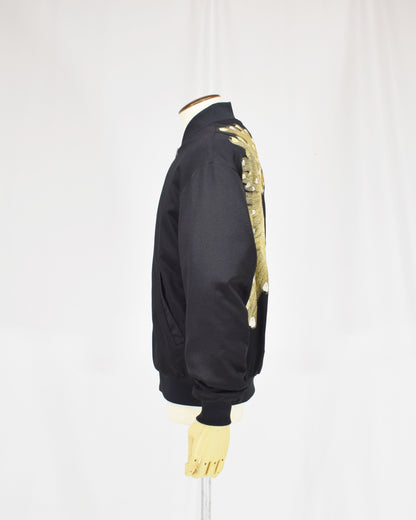 MA-1 Jacket, Black Peacock Motifs, Upcycled Kimono Fabric