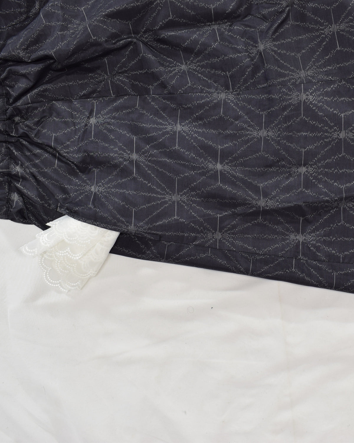 Seven-Panel Skirt, Navy Hemp Leaf Motif, Upcycled Kimono Fabric