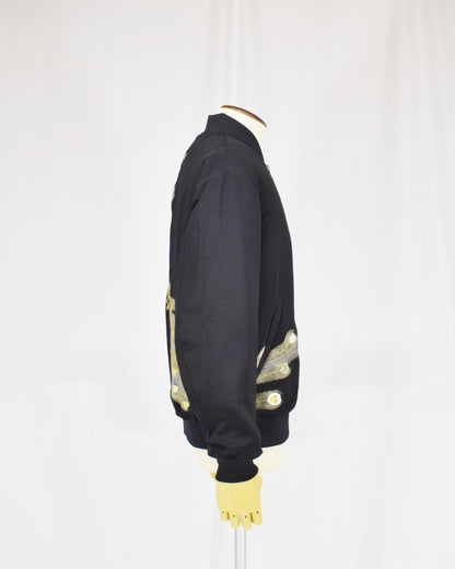 MA-1 Jacket, Black Peacock Motifs, Upcycled Kimono Fabric