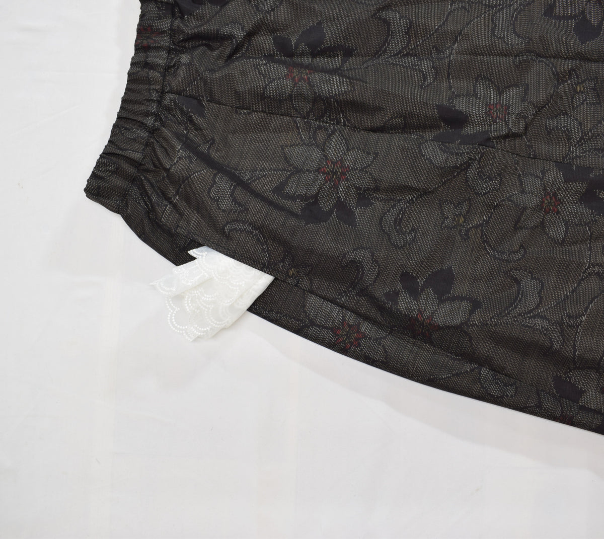 Eight-Panel Skirt, Dark Brown Floral Motif, Upcycled Kimono Fabric