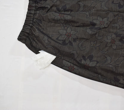 Eight-Panel Skirt, Dark Brown Floral Motif, Upcycled Kimono Fabric