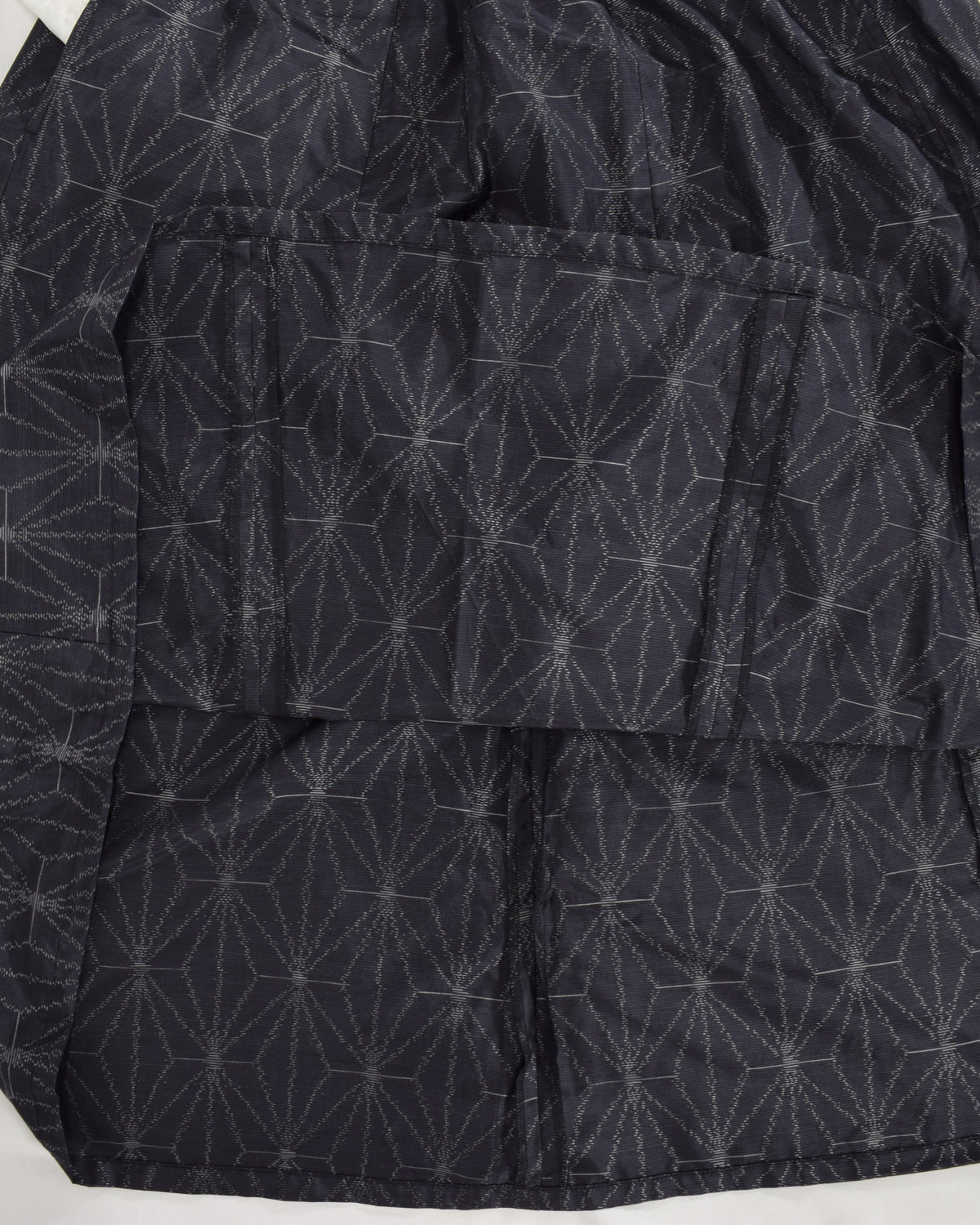 Seven-Panel Skirt, Navy Hemp Leaf Motif, Upcycled Kimono Fabric