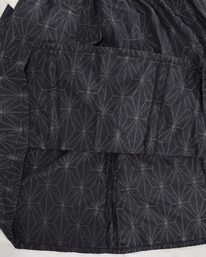 Seven-Panel Skirt, Navy Hemp Leaf Motif, Upcycled Kimono Fabric