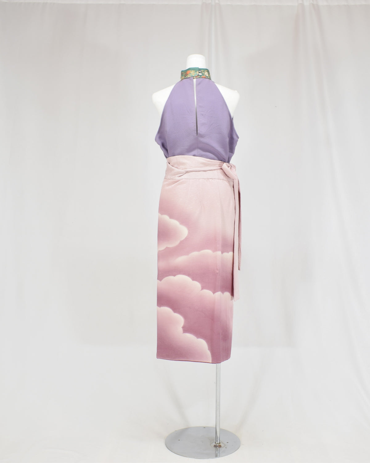 ピンク 雲文様 巻きスカート 留袖リメイク 一点物