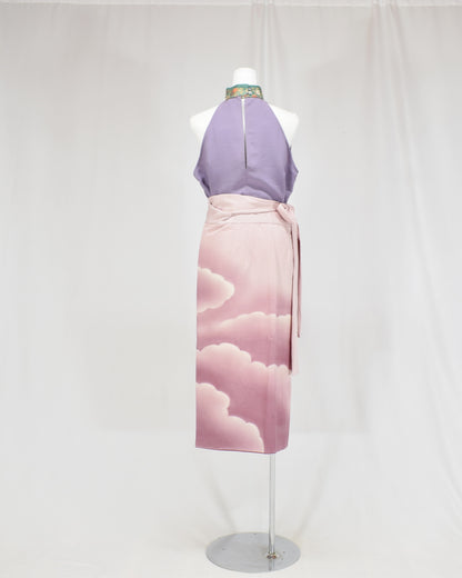 ピンク 雲文様 巻きスカート 留袖リメイク 一点物