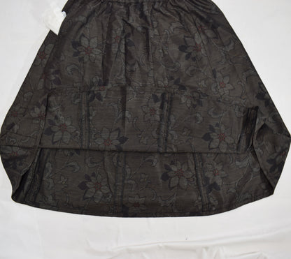 Eight-Panel Skirt, Dark Brown Floral Motif, Upcycled Kimono Fabric
