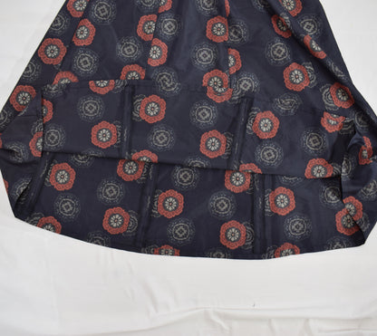 Eight-Panel Skirt, Navy Floral Medallion Motif, Upcycled Kimono Fabric