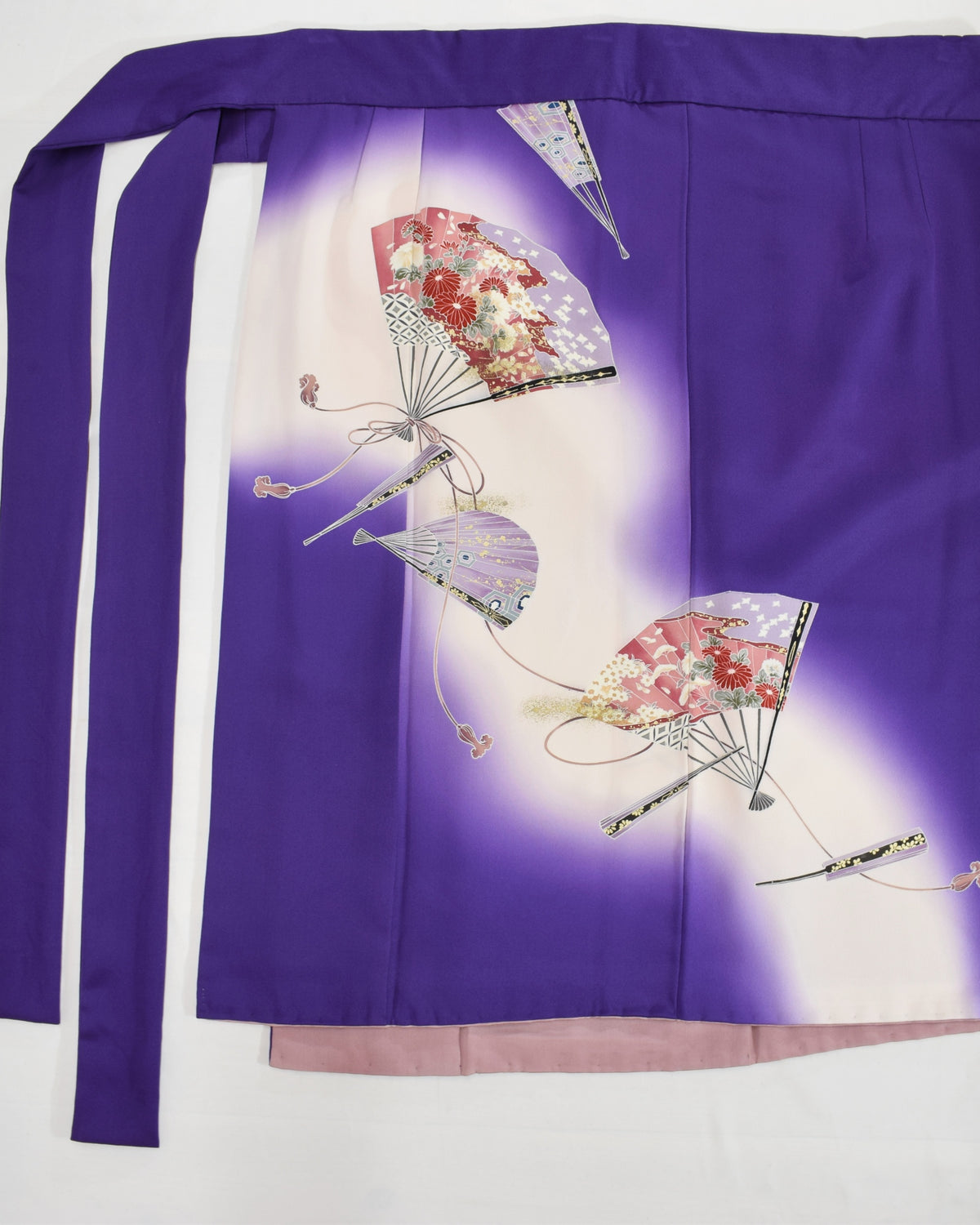 パープル 扇と草花文様 巻きスカート 留袖リメイク 一点物