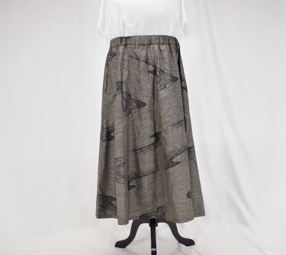 Eight-Panel Skirt, Gray Flowing Water Motif, Upcycled Kimono Fabric
