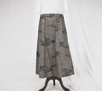 Eight-Panel Skirt, Gray Flowing Water Motif, Upcycled Kimono Fabric