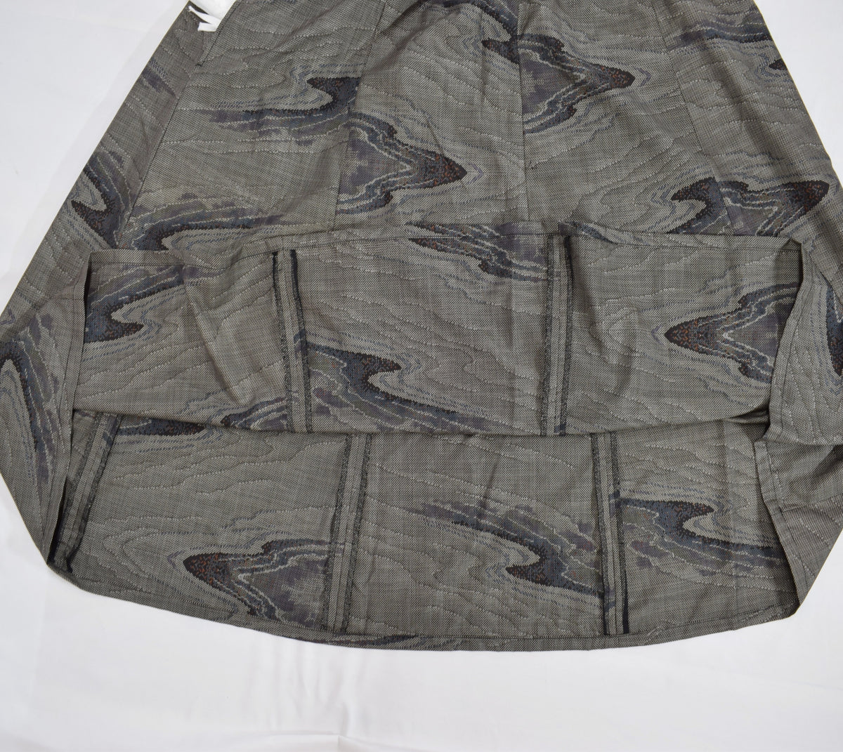 Eight-Panel Skirt, Gray Flowing Water Motif, Upcycled Kimono Fabric
