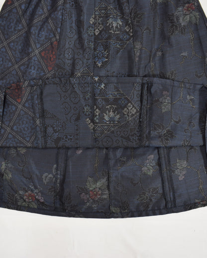 Six-Panel Skirt, Navy Floral and Geometric Motifs, Upcycled Kimono Fabric